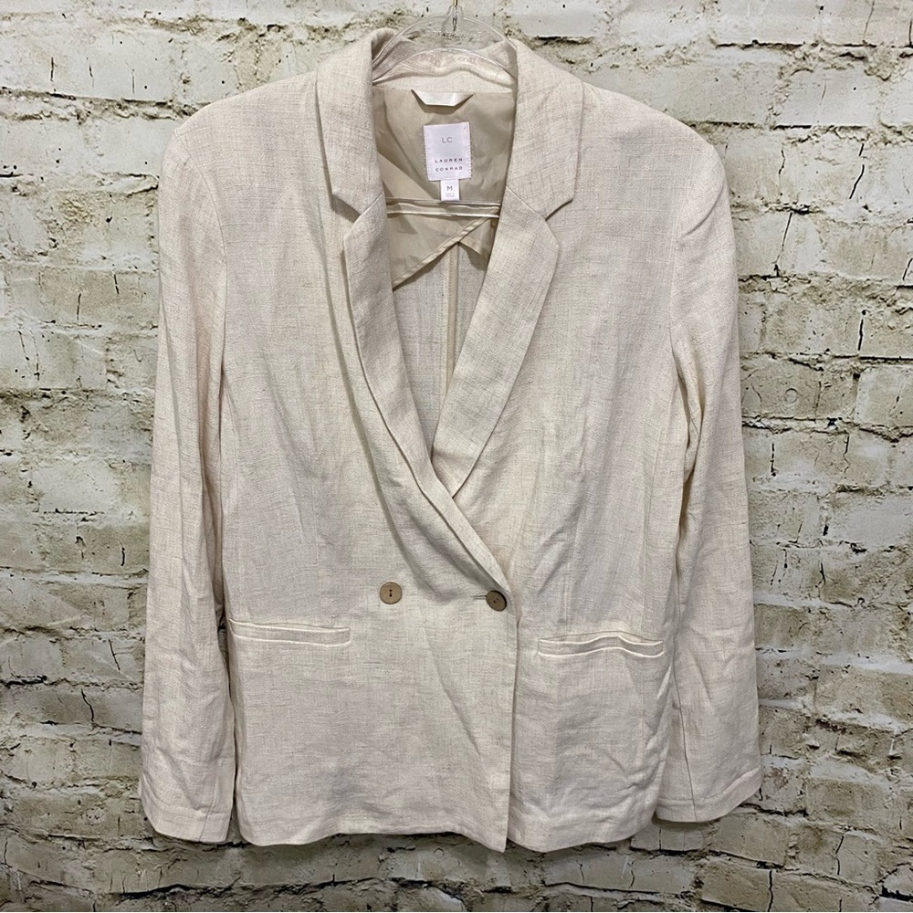 Lauren Conrad Beige Linen Blend Unlined Double Breasted Blazer